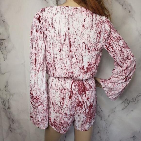 Betro Simone Womens Red & White Long Sleeve shorts Romper size XS walking dead - Picture 4 of 8